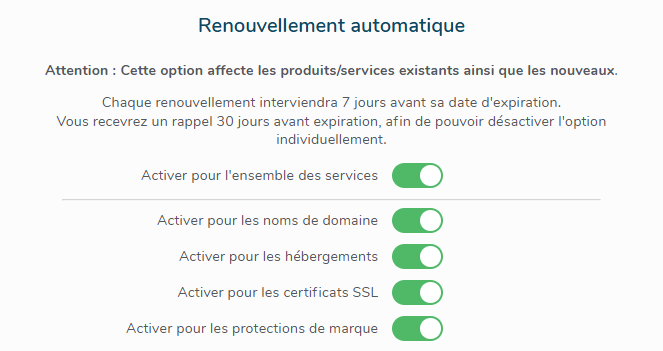 Renouvellement automatique