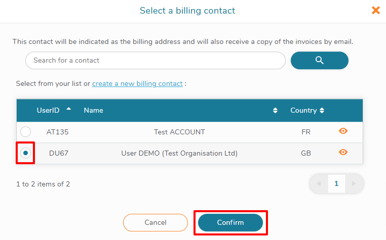 Select the billing contact you need