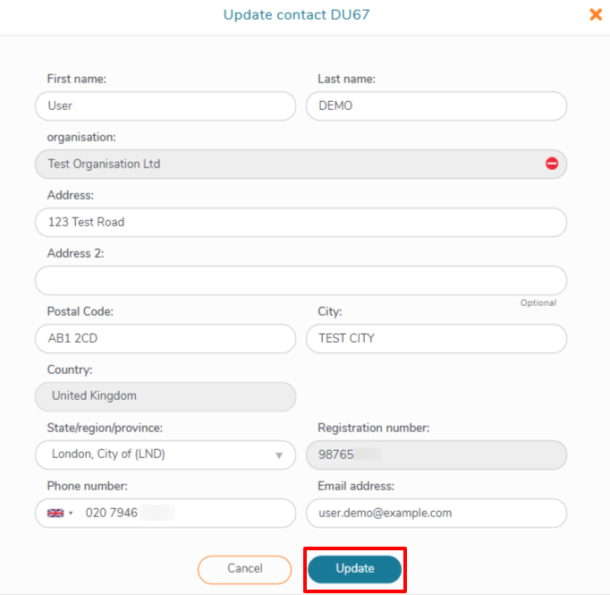 Update the new contact details