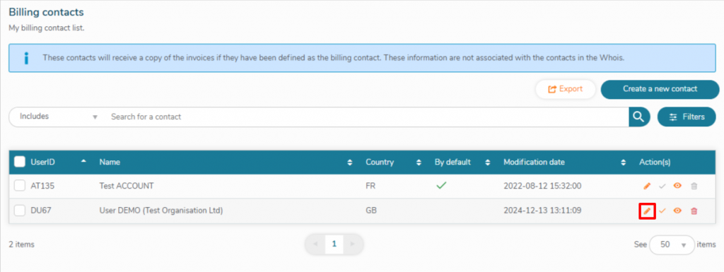 Update your new billing contact