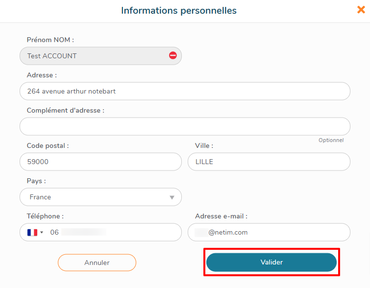 Valider vos coordonnées