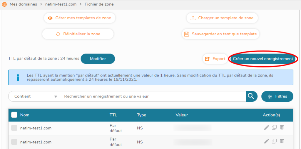 Créer Enregistrement