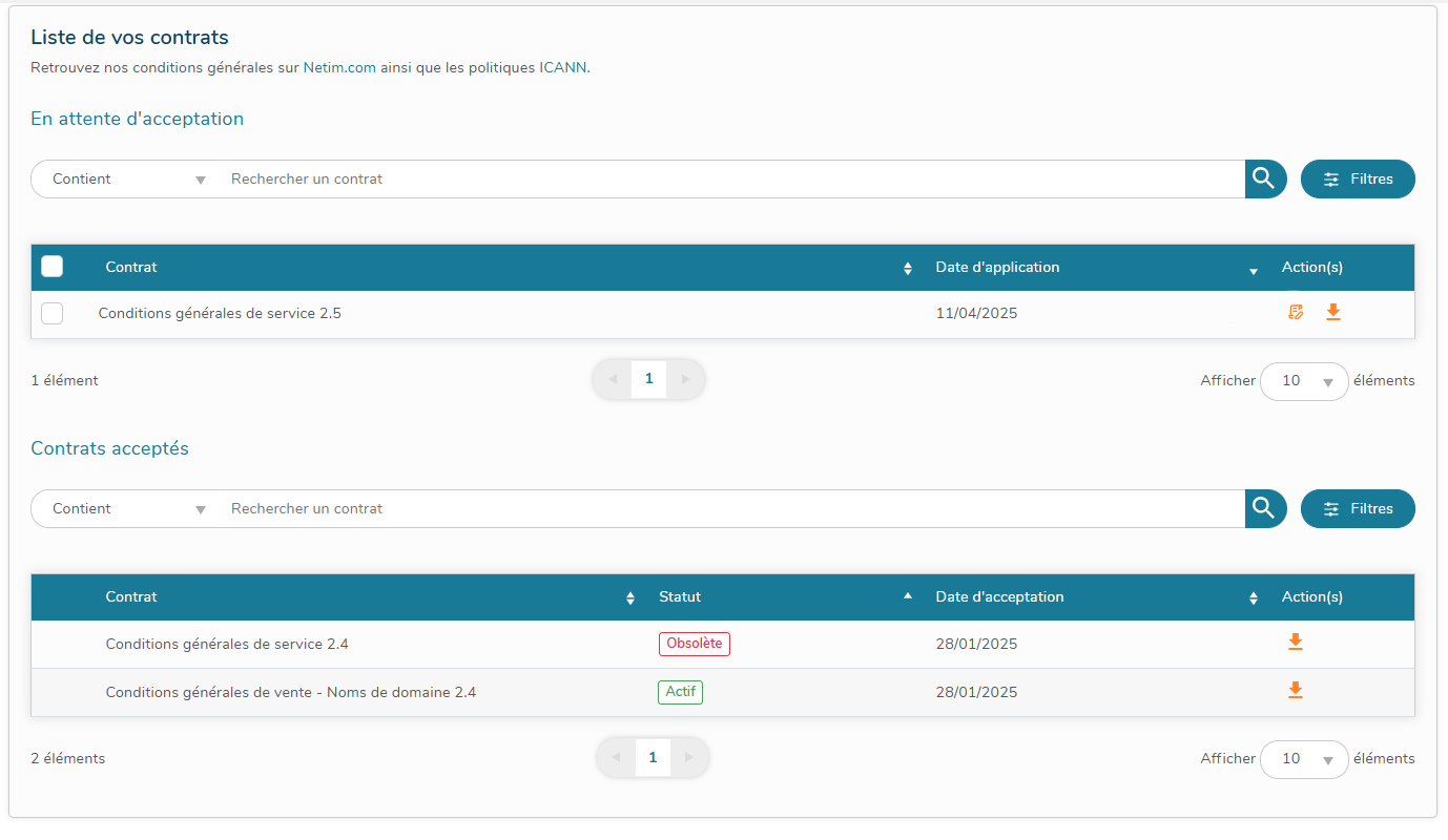 Liste de vos contrats